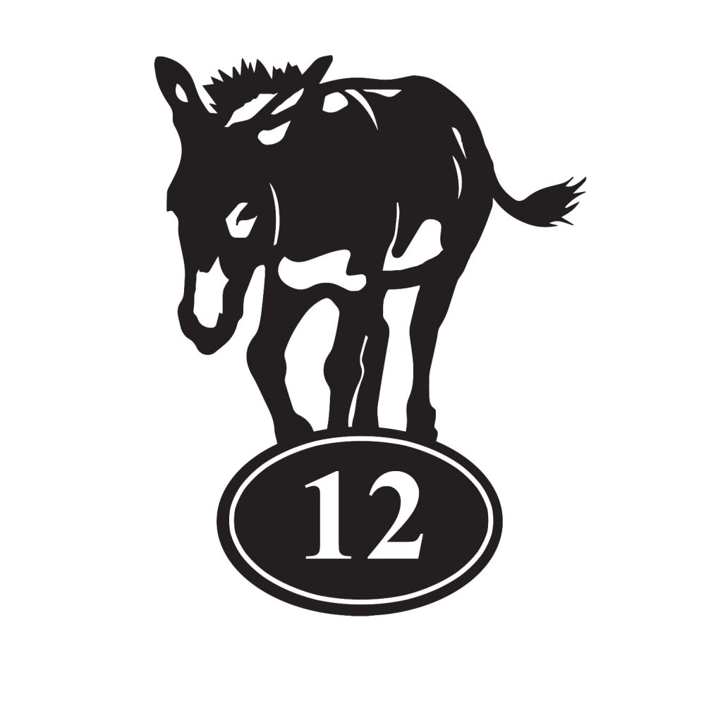 Donkey Iron House Number Sign On a White Background