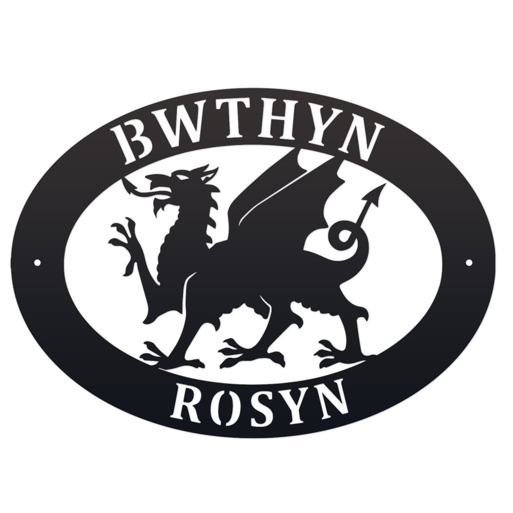 Welsh Dragon Oval House Name Sign On a White Background