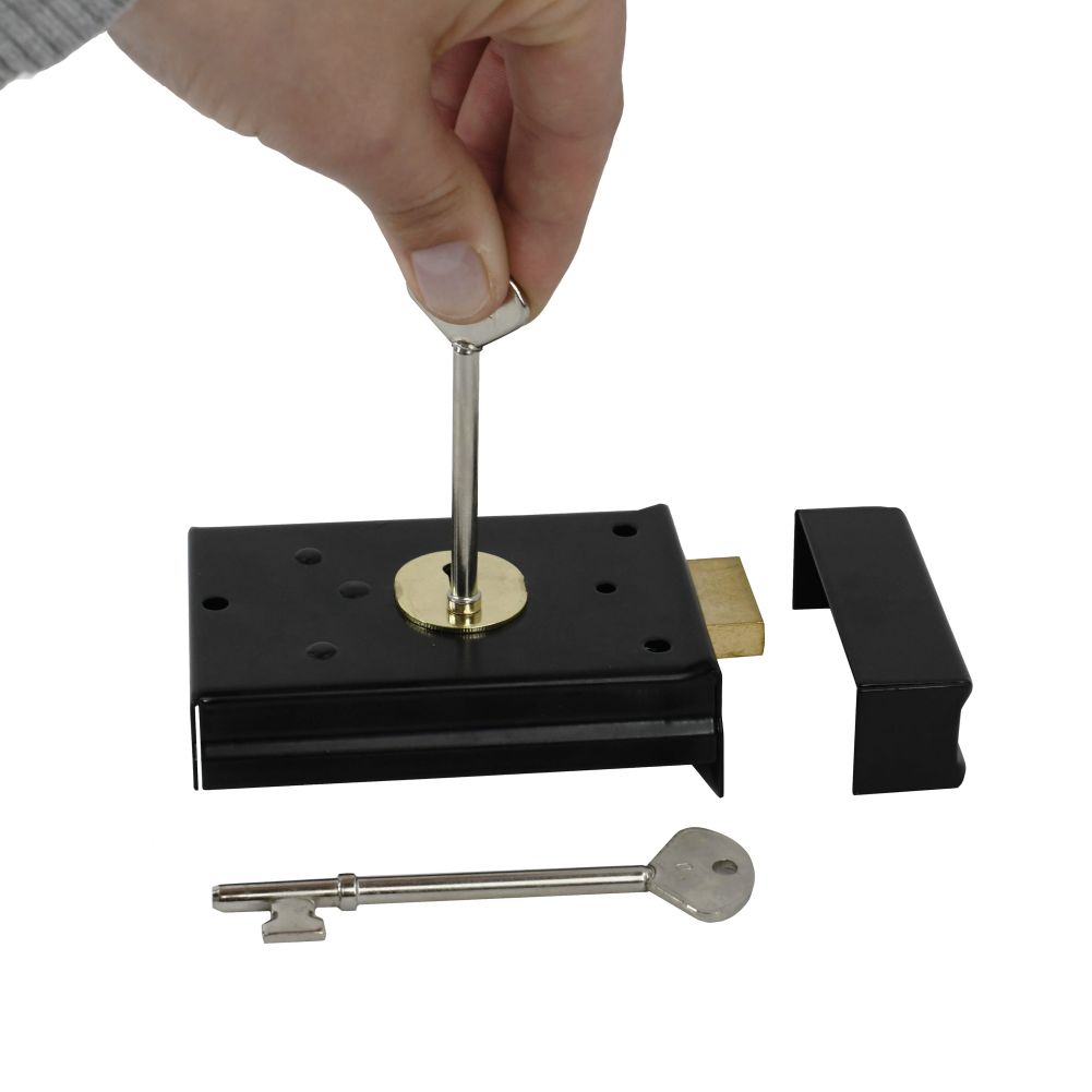 Traditional Slim Black Left Hand Rim Lock - Scale