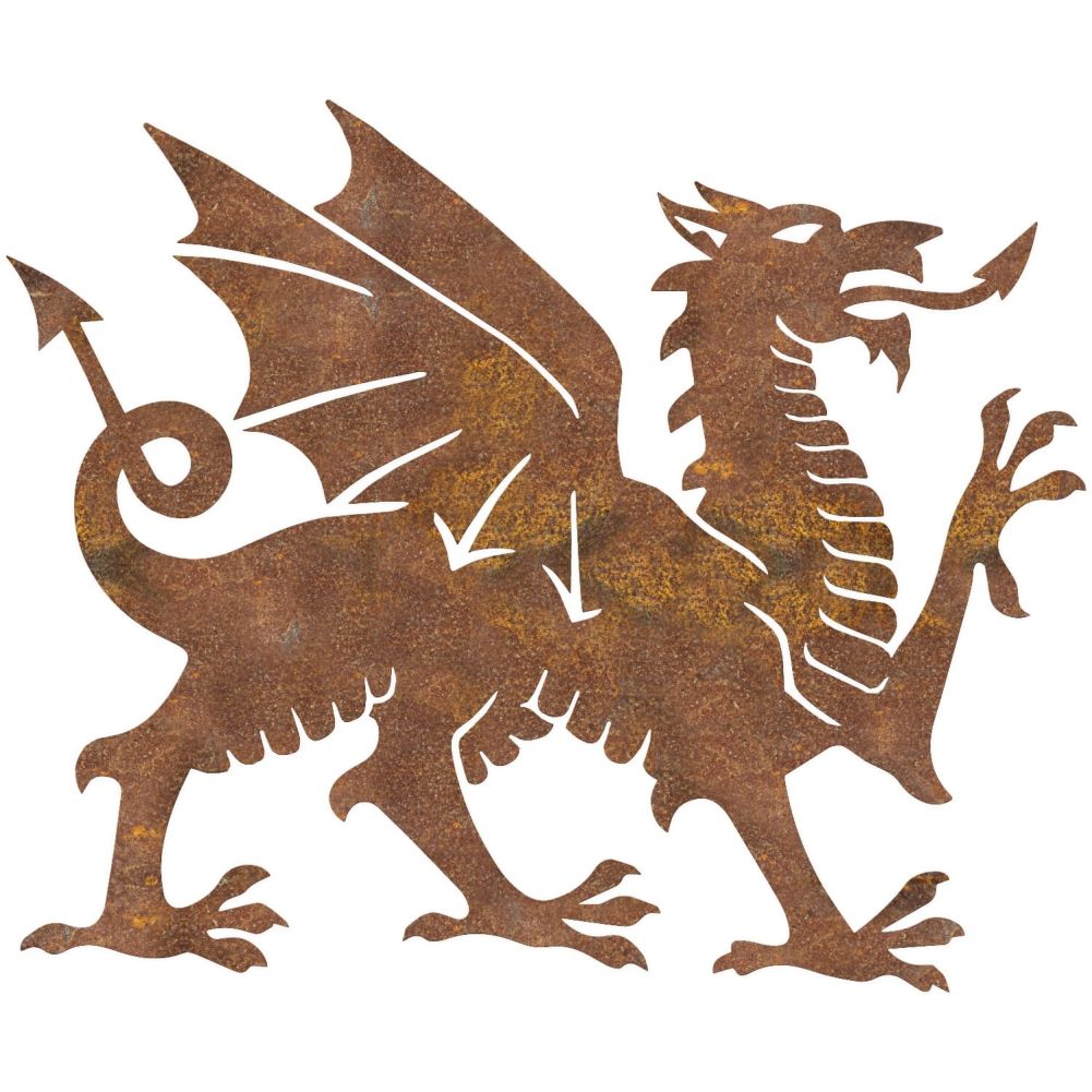 Rustic Welsh Dragon Wall Art - Large On a White Background