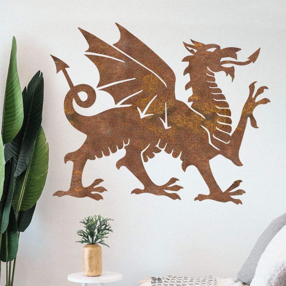 Rustic Welsh Dragon Wall Art - Large On a White Wall