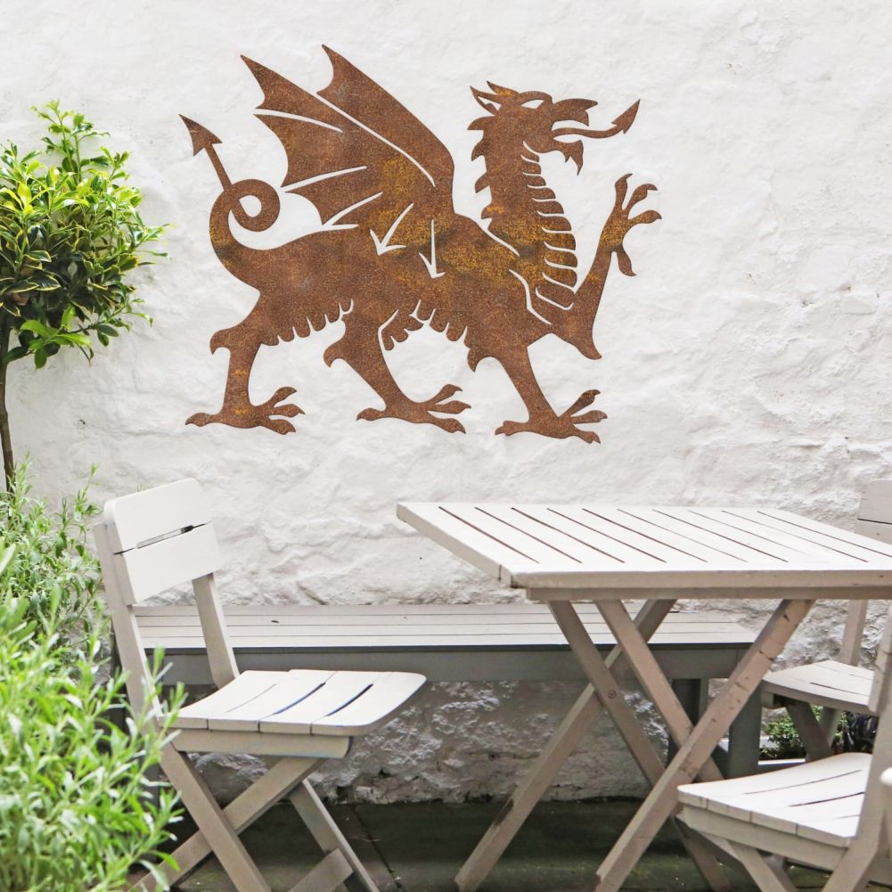 Rustic Welsh Dragon Wall Art - Large With Outdoor Furniture