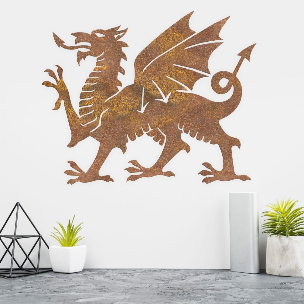 Rustic Welsh Dragon Wall Art On a White Wall