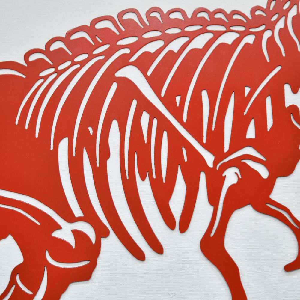 Large Red T-Rex Skeleton Wall Art Close Detail