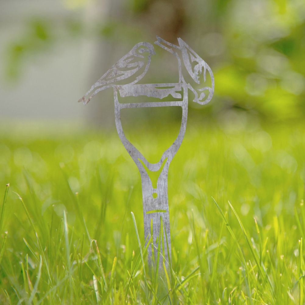 Unfinished Steel Pair of Siskins Garden Silhouette in a Grassy Setting