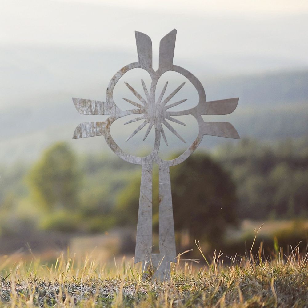 Unfinished Steel Poppy & Cross Ground Spike In Situ