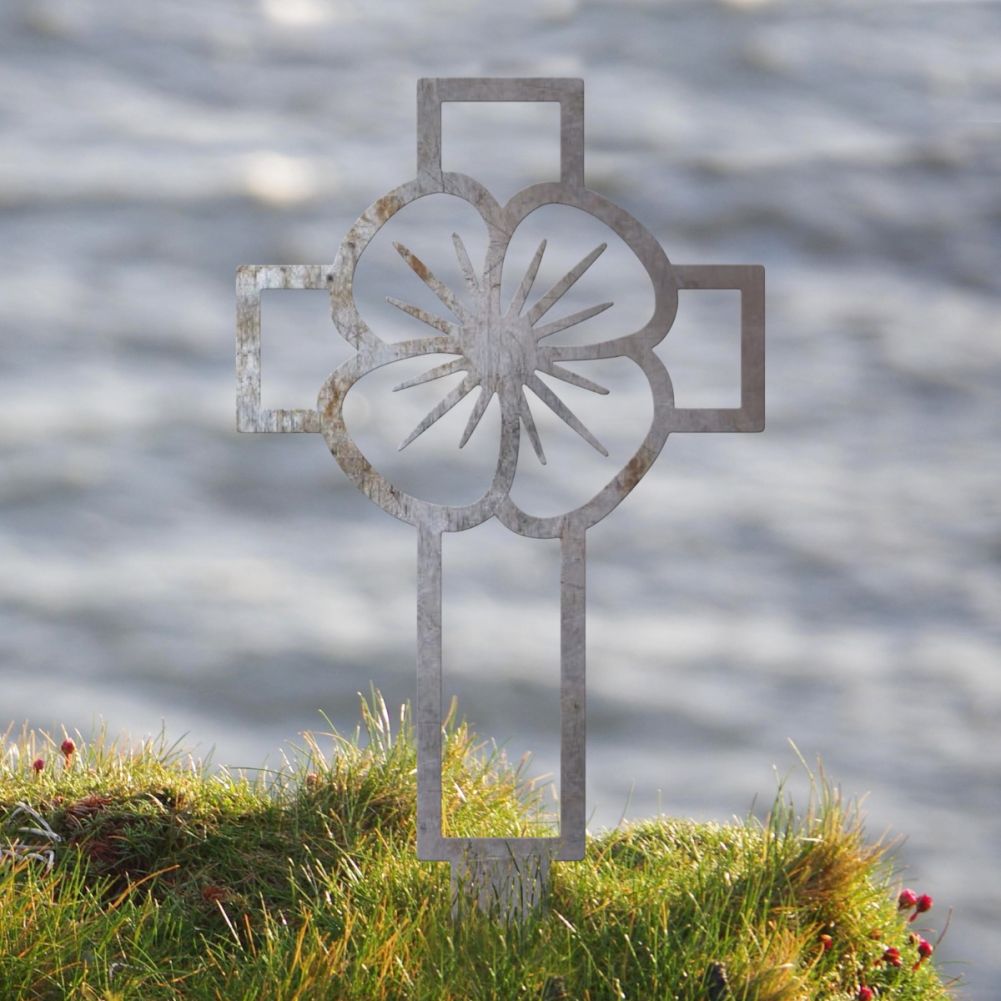 Unfinished Steel Poppy & Cross Outline Ground Spike In Situ