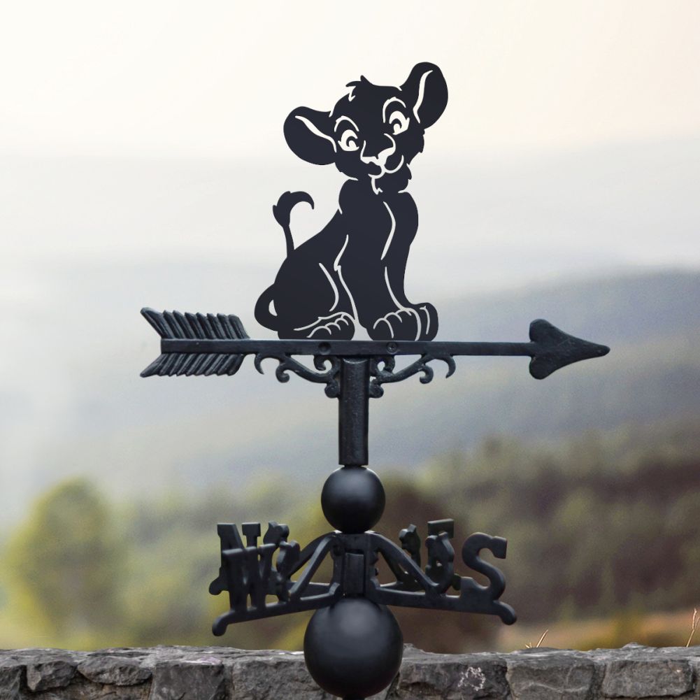 Black Cast Iron & Steel Cartoon Lion Cub Weathervane 