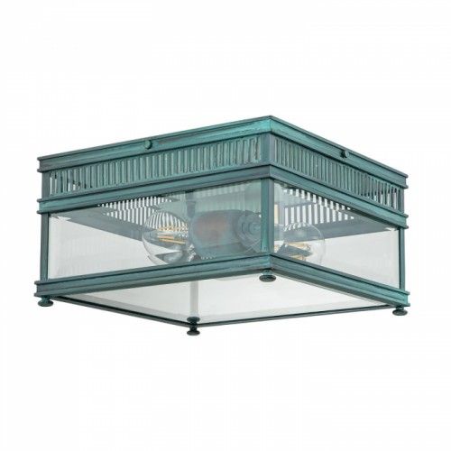 Verdigris Green Square Flush Ceiling Light - 30cm