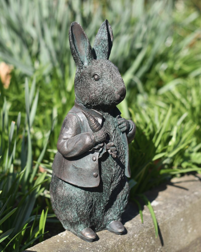 Side Of Verdigris 'Mr Rabbit' Resin Garden Sculpture