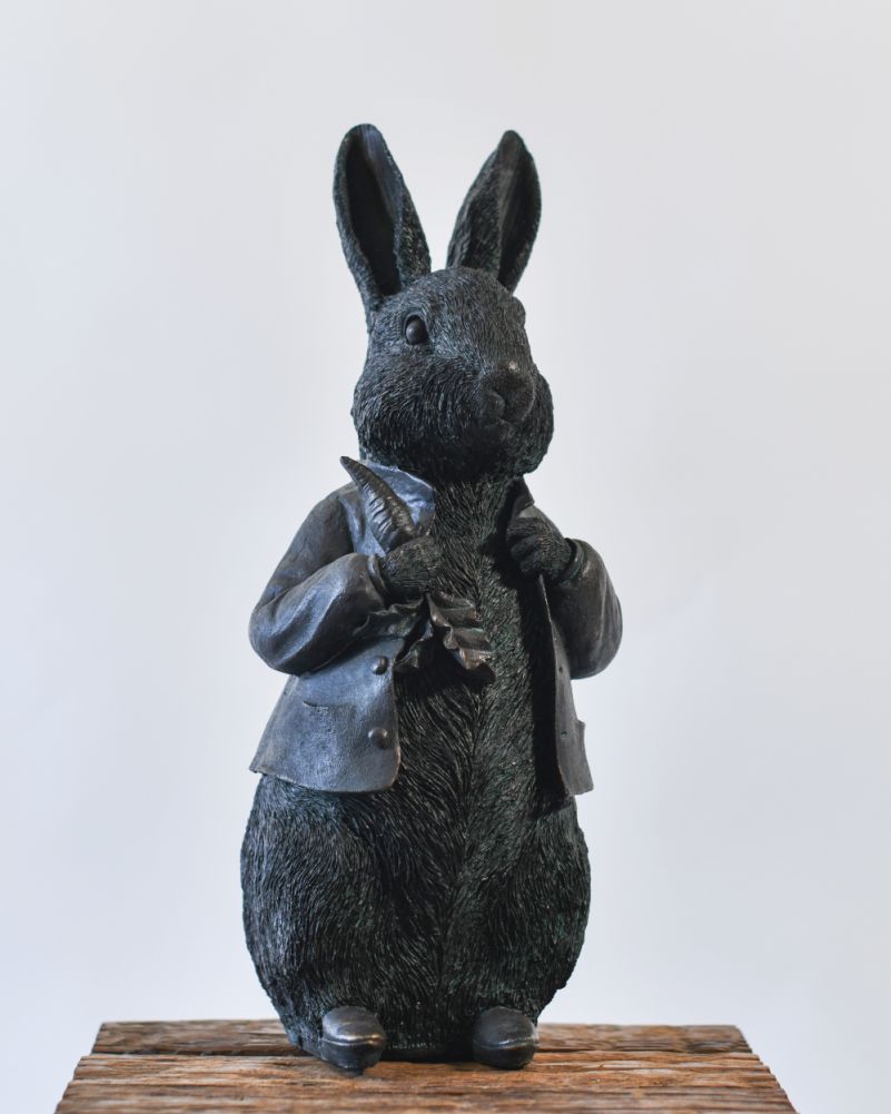 Verdigris 'Mr Rabbit' Resin Garden Sculpture White background