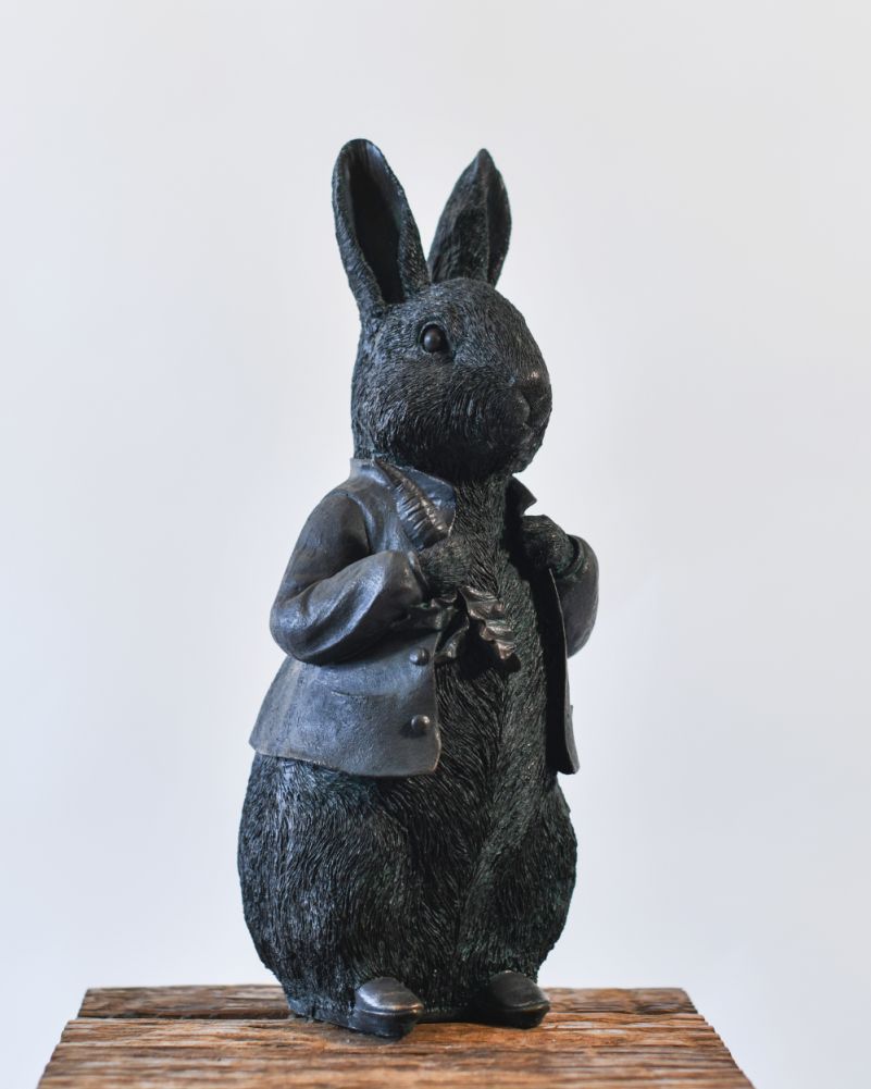 Side Of The Verdigris 'Mr Rabbit' Resin Garden Sculpture White Background