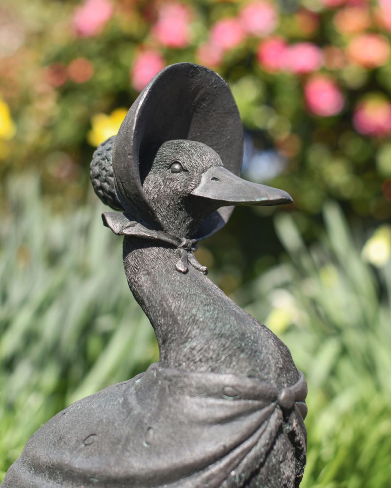 Verdigris 'Mrs Puddleduck' Resin Garden Sculpture Side Of Face