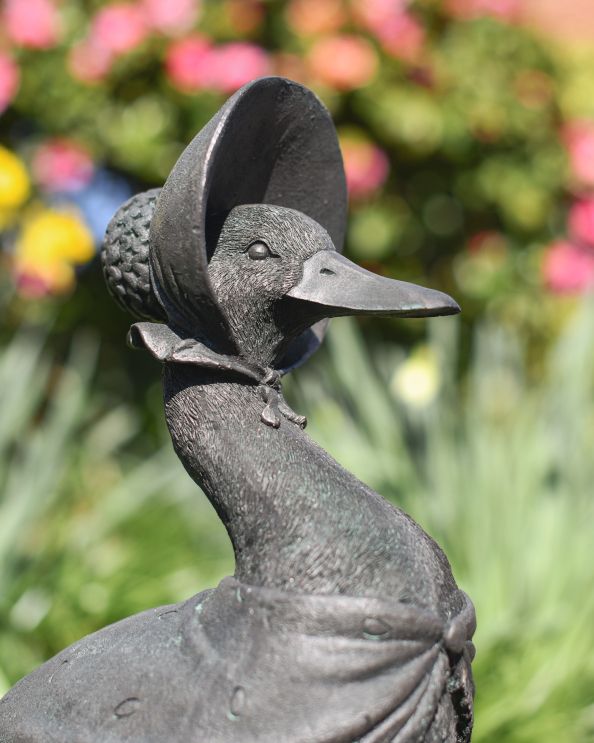 Verdigris 'Mrs Puddleduck' Resin Garden Sculpture Side of Face