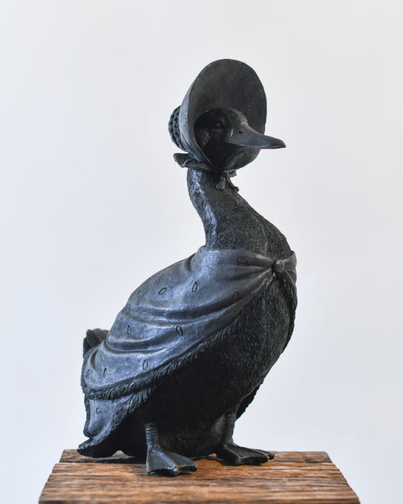 Verdigris 'Mrs Puddleduck' Resin Garden Sculpture White Background