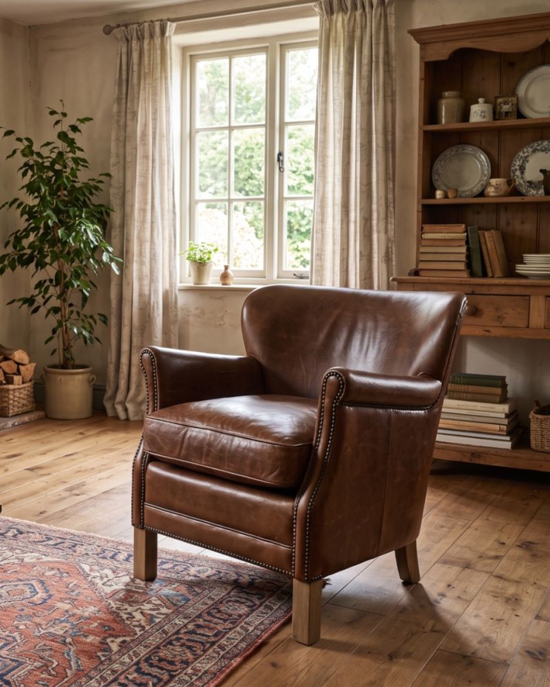 digital illustration Vintage studded leather armchair