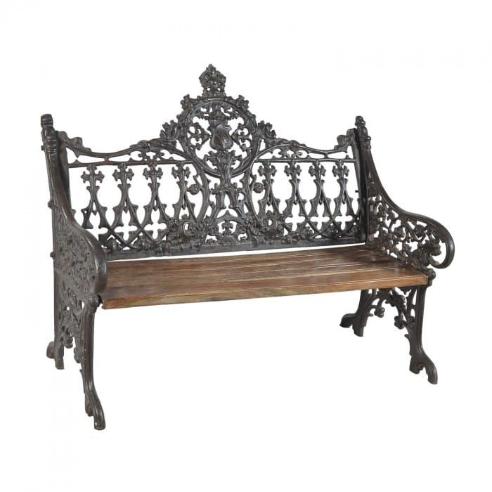 Vintage Victorian Cast Iron & Wood Bench in a Rustic Finish