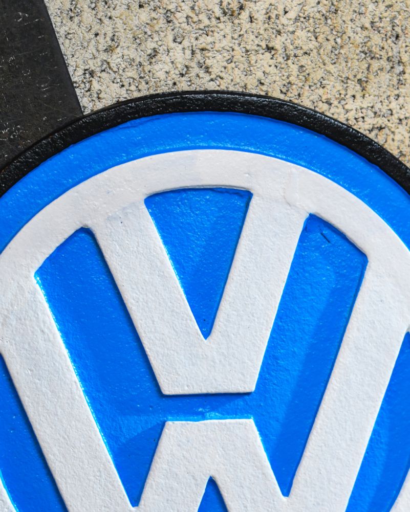 Vintage Volkswagen Cast Iron Automobilia Sign Close Up Of The top