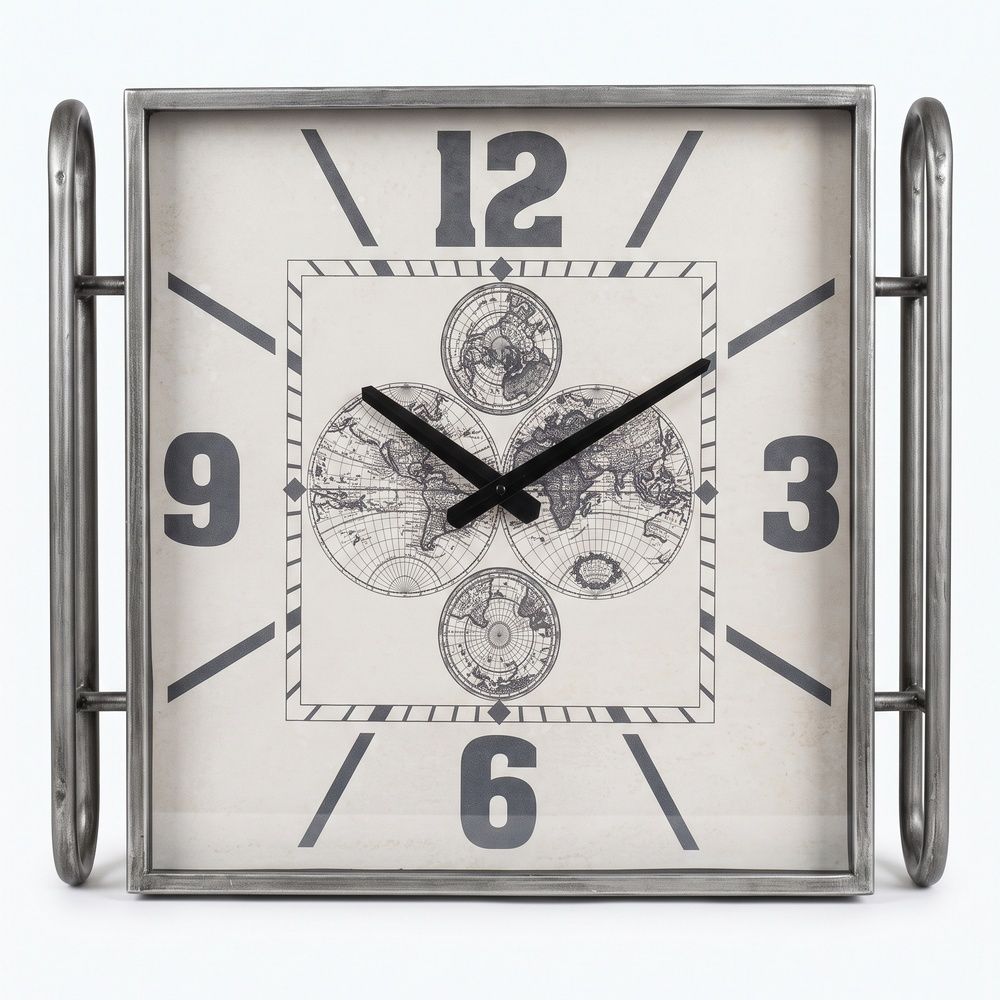 Vintage World Map Metal Wall Clock