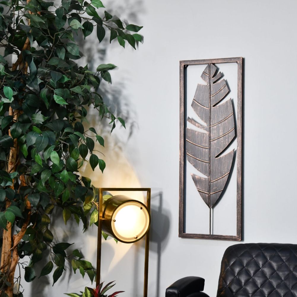 Antique Bronze Feather Wall Art in Frame In Situ