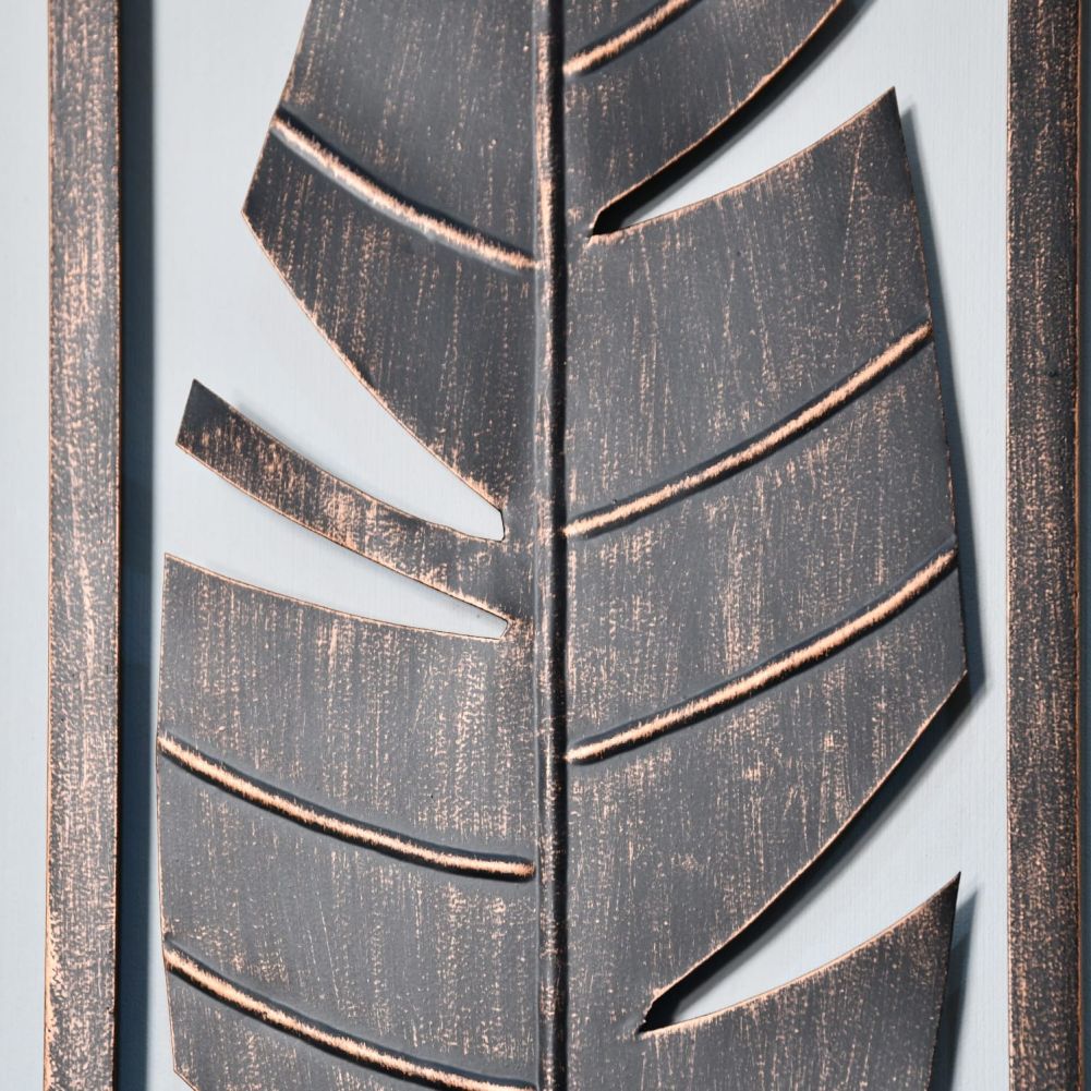 Antique Bronze Feather Wall Art in Frame Close Up