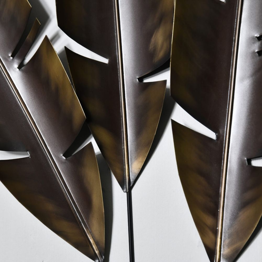 Antique Bronze Feathers Wall Art Close Up