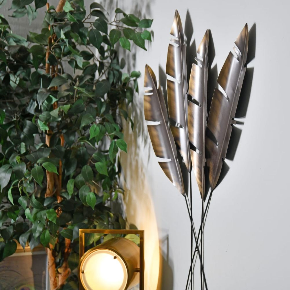 Antique Bronze Feathers Wall Art Side View