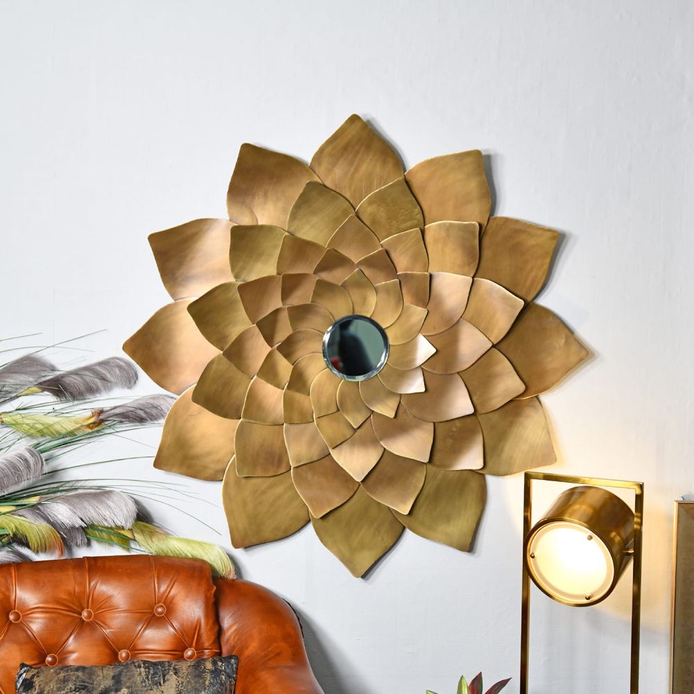 Golden Flower Mirror In a Living Room