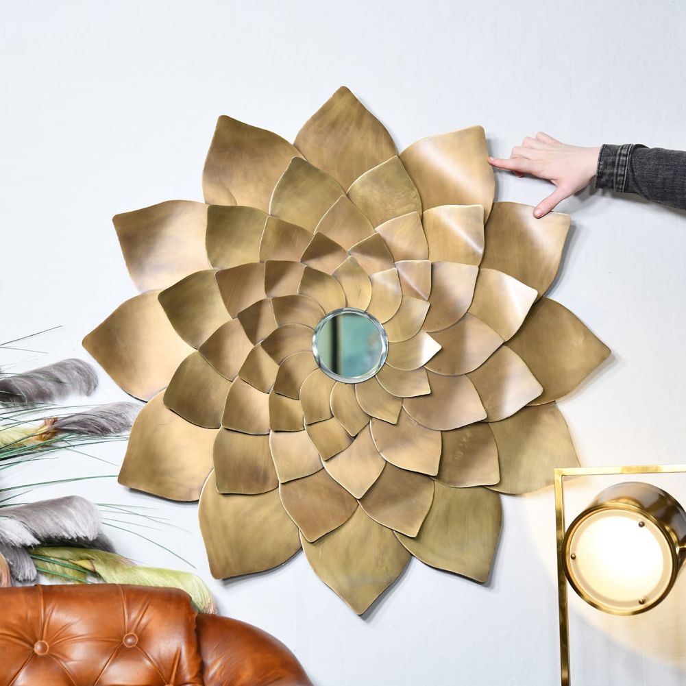 Golden Flower Mirror With Hand For Scale