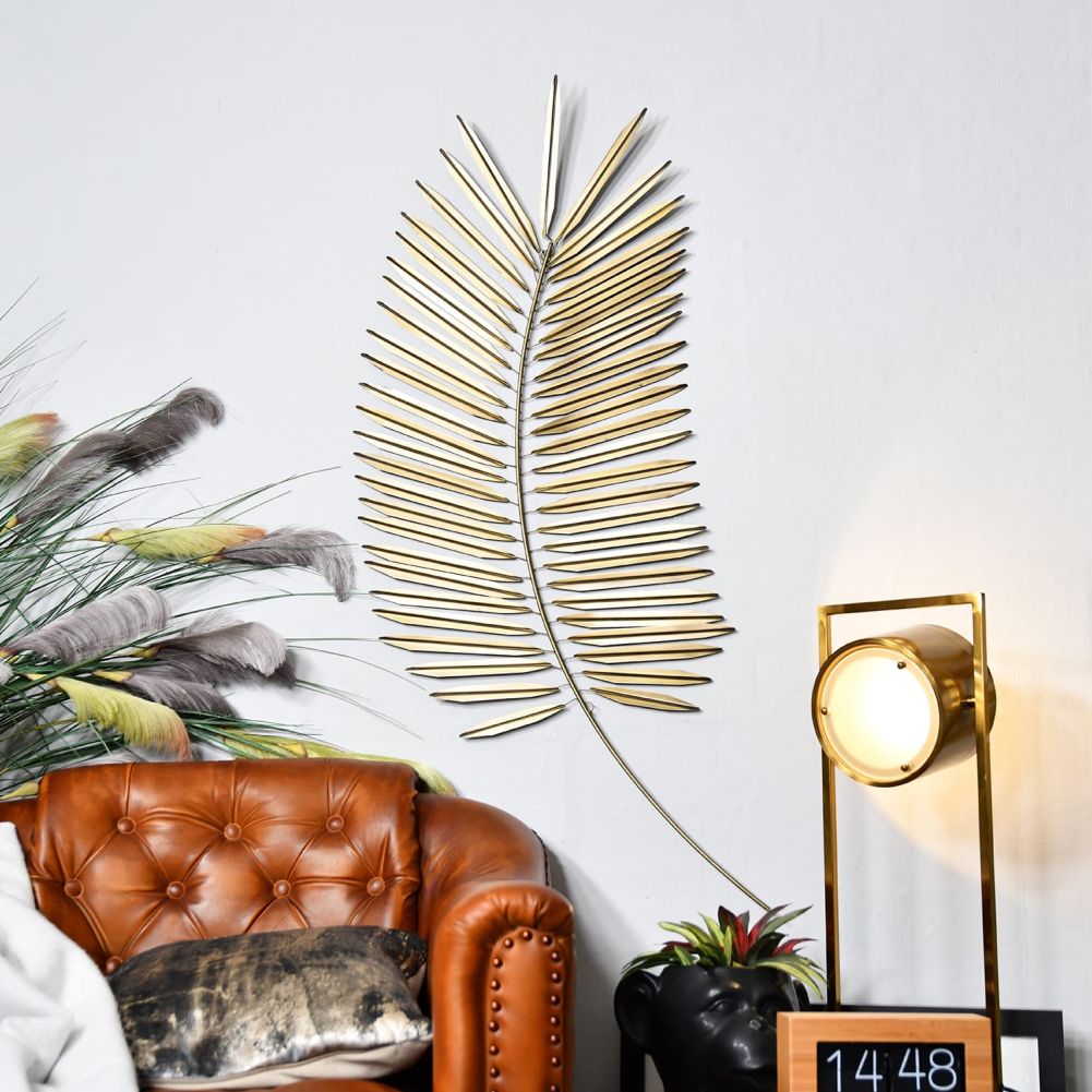 Golden Palm Leaf Wall Art In Place