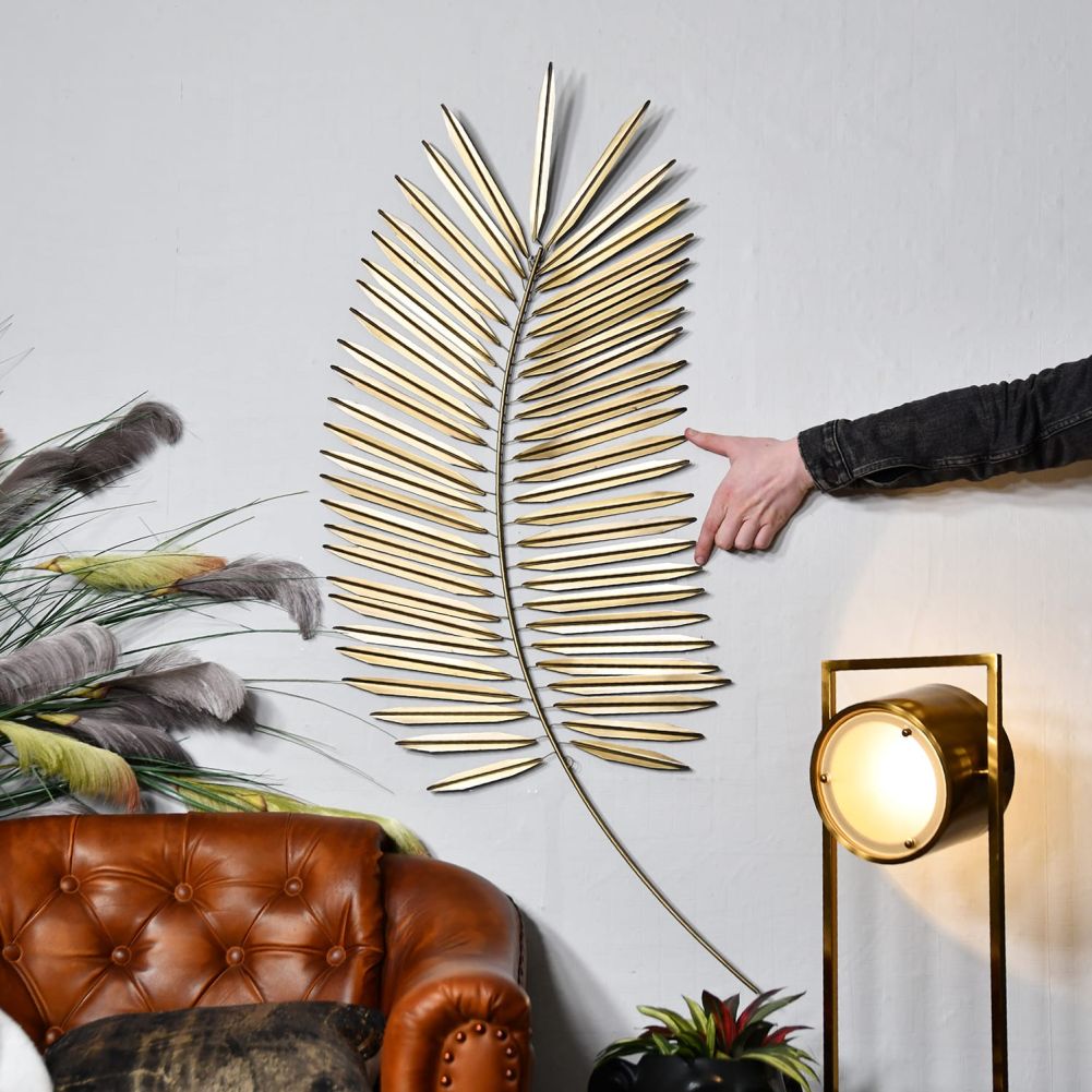 Golden Palm Leaf Wall Art With Hand For Scale