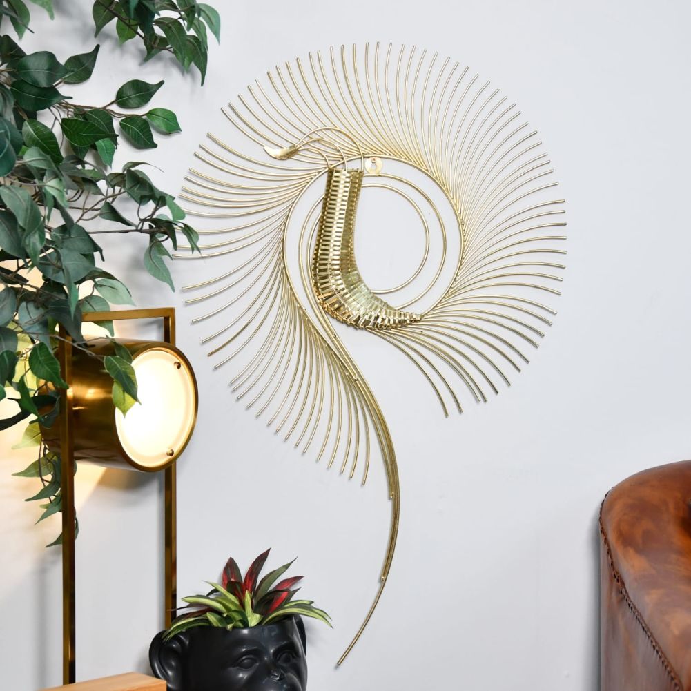Gold Stylised Peacock Wall Art Front View