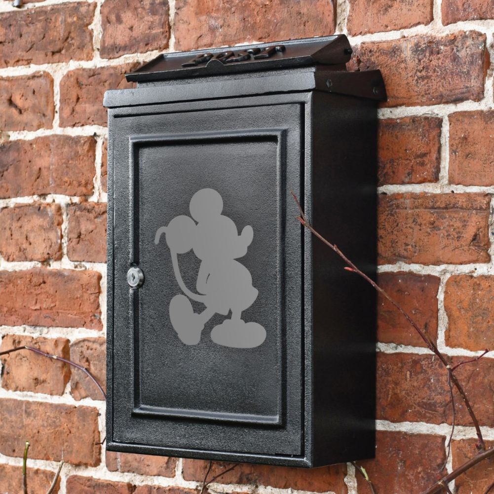 Wall Mounted Post Box With Grey Cartoon Mouse Motif Side