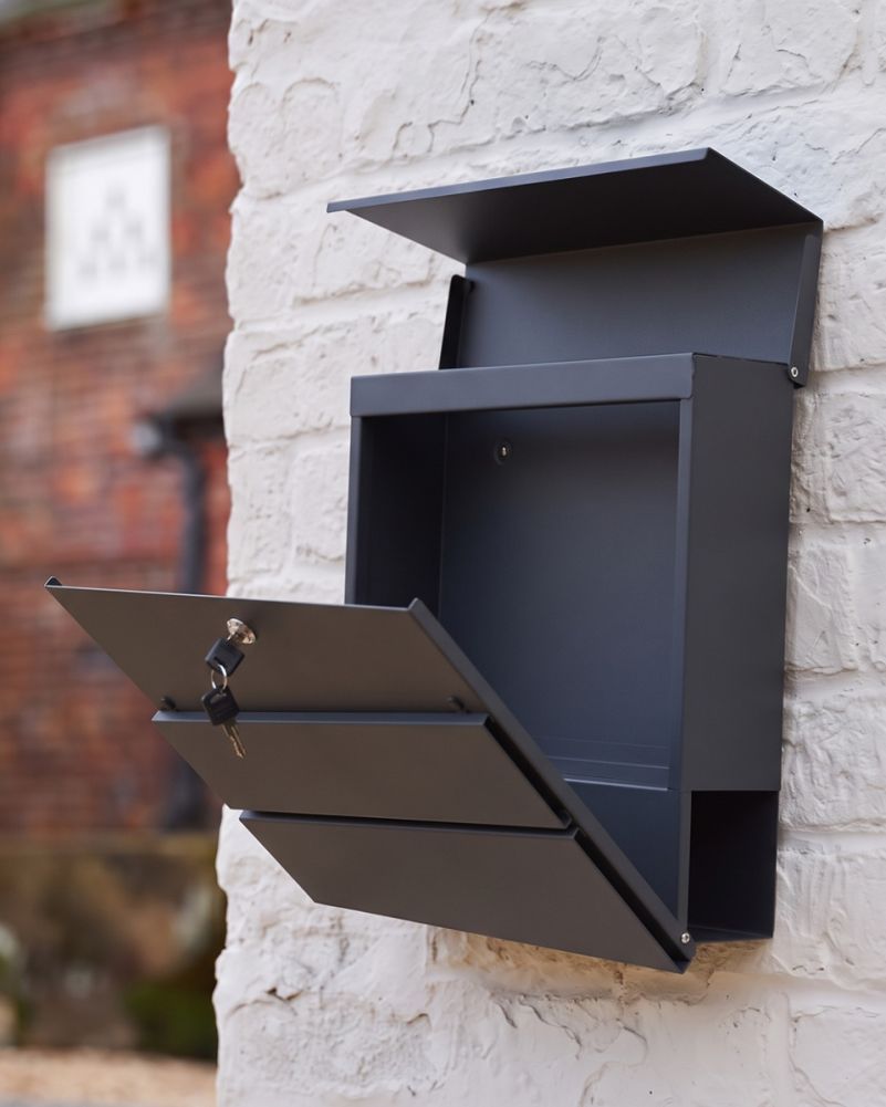 Wall Mounted Post Box with Newspaper Holder Open Digital Illustration