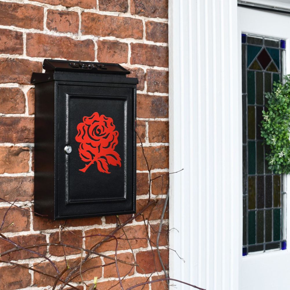 Wall Mounted Post Box With Red English Rose Far