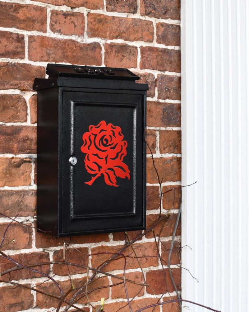 Lockable Wall Mounted Post Box With Red English Rose