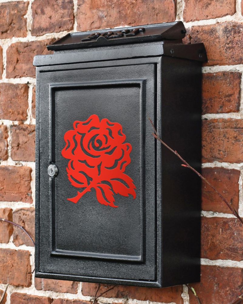 Wall Mounted Post Box With Red English Rose Side