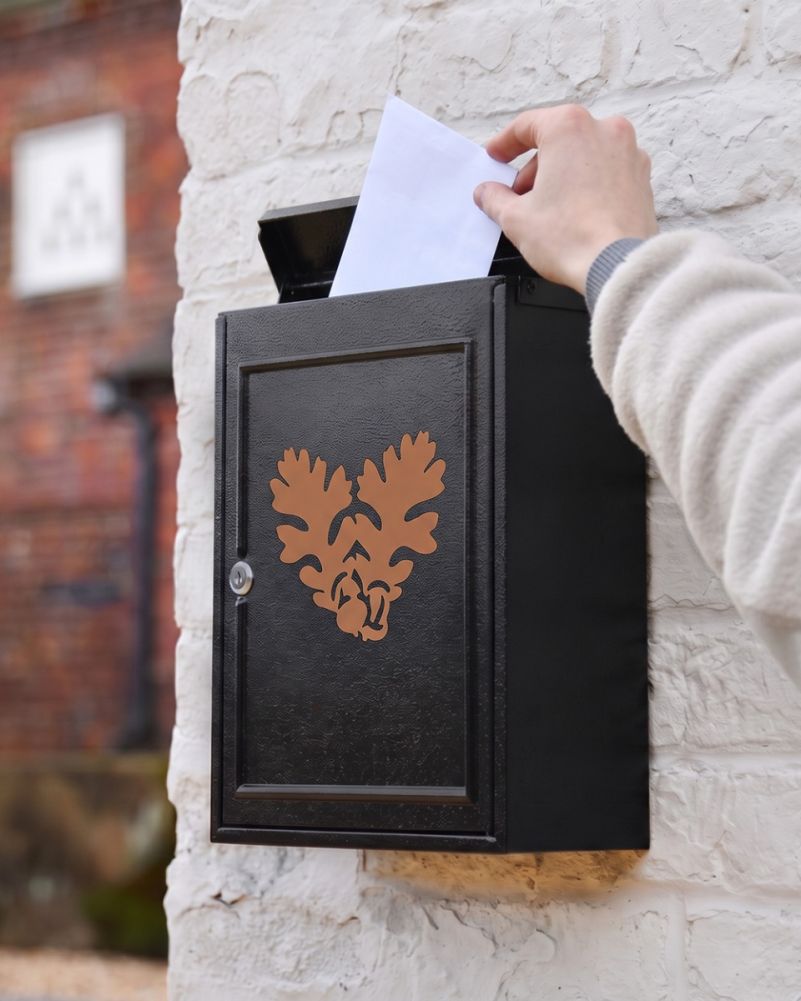 Wall Mounted Post Box With Rust Acorn Leaf Motif To Scale Digital Illustration