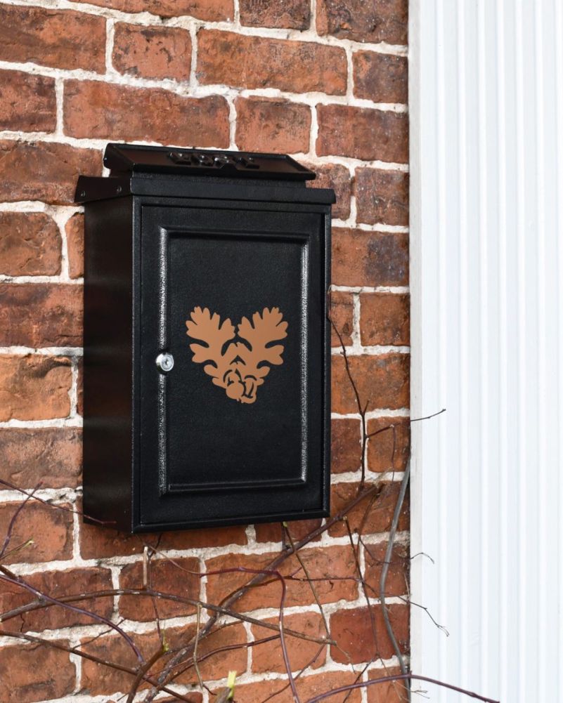 Wall Mounted Post Box With Rust Leaf Motif Far