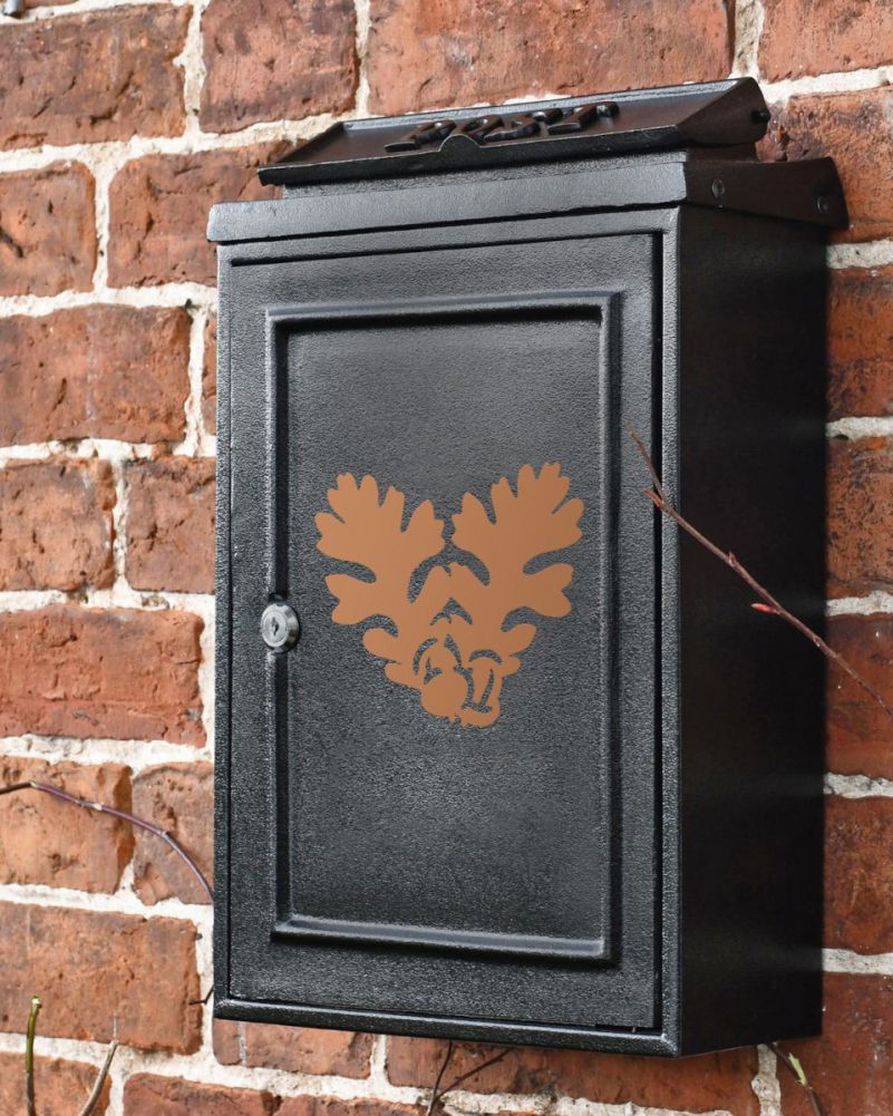 Wall Mounted Post Box With Rust Leaf Motif Side