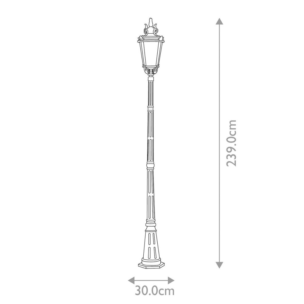 Dimensions of the Weathered Bronze Ornate 'Peplow' Victorian Lamp Post Set