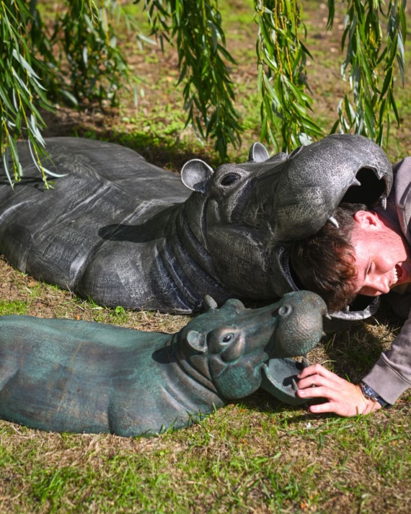 weatherproof large cast aluminium hippo decoration