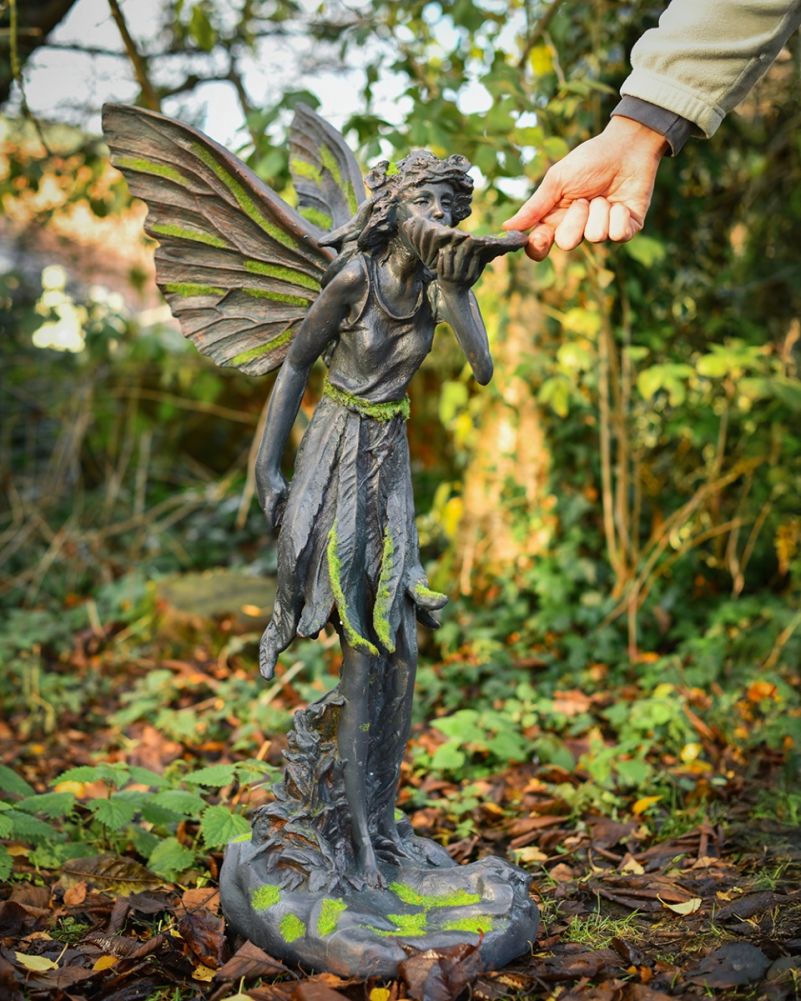 'Whispering Grace' Aged Verdigris Resin Fairy Garden Sculpture To Scale