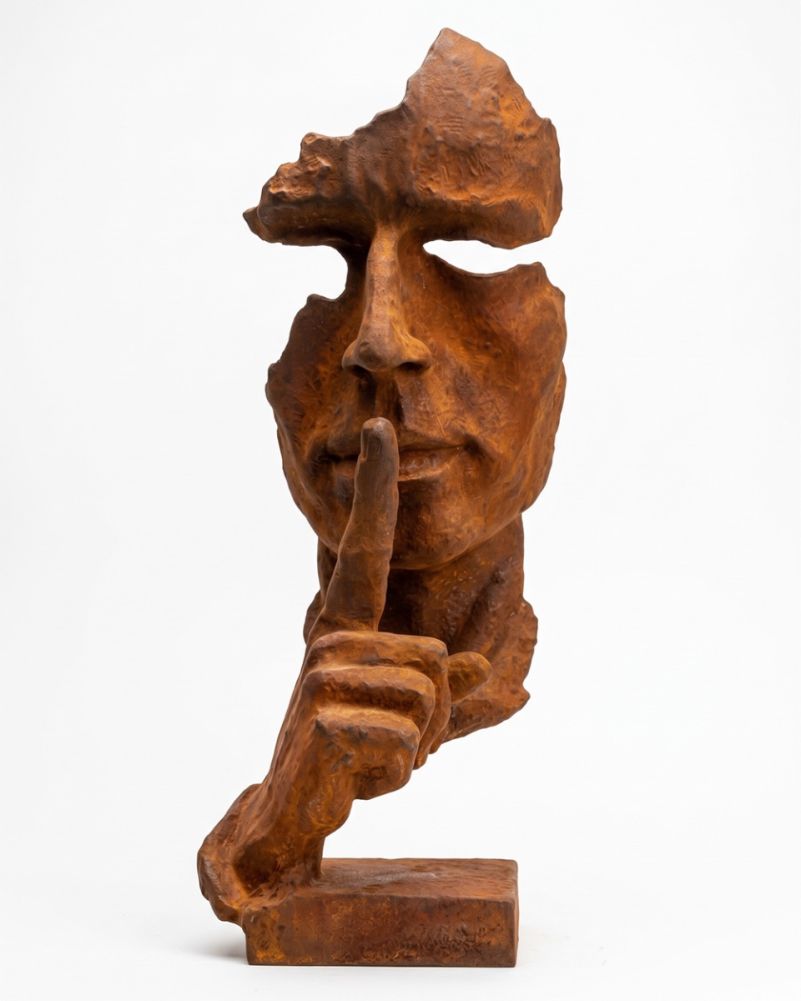 Hush Cast Iron Rustic Sculpture Digital Illustration White Background