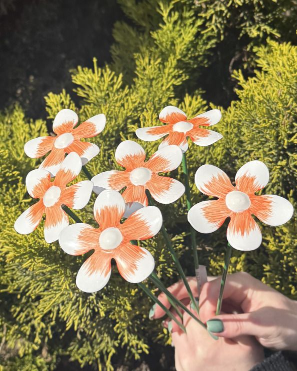 White & Orange Mini Steel Forget Me Not - Set Of Six
