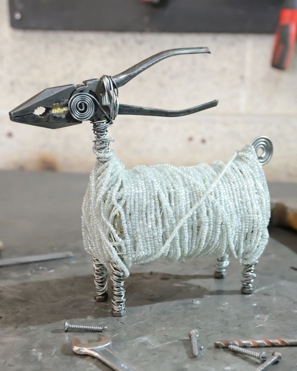 White Ram Scrap Metal Art Sculpture Side