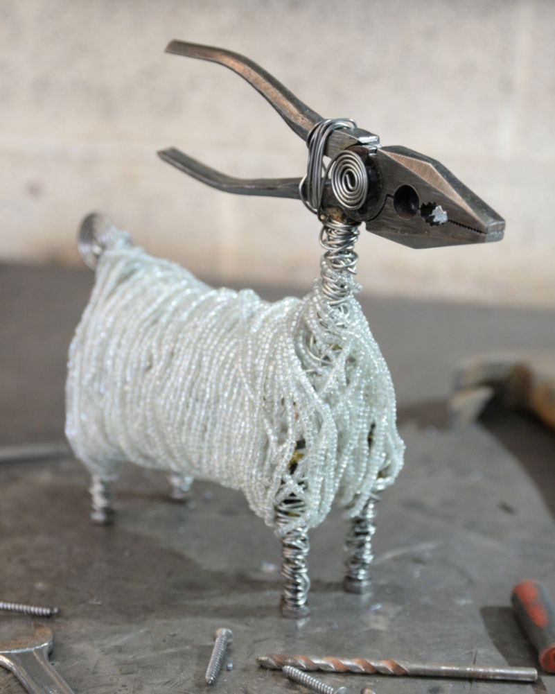 White Ram Scrap Metal Art Sculpture