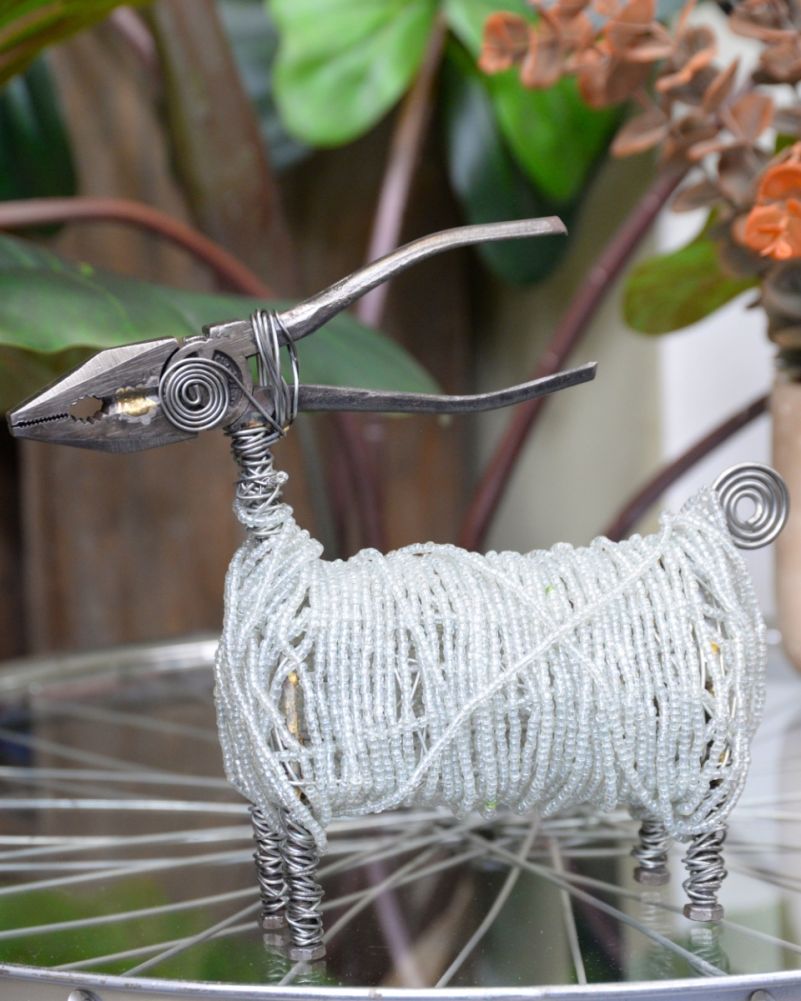 White Ram Scrap Metal Art Sculpture Side In The Home