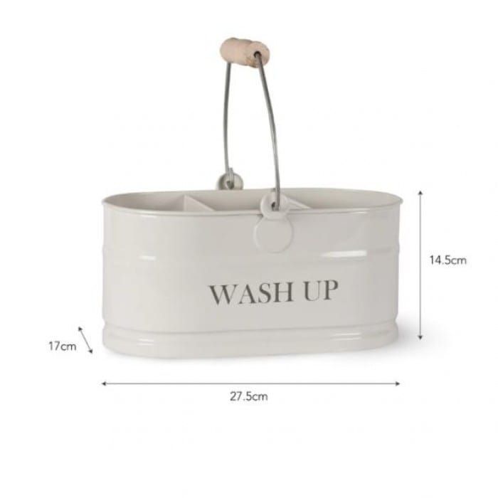 White Wash Up Storage Tidy with Wooden Handle Dimensions