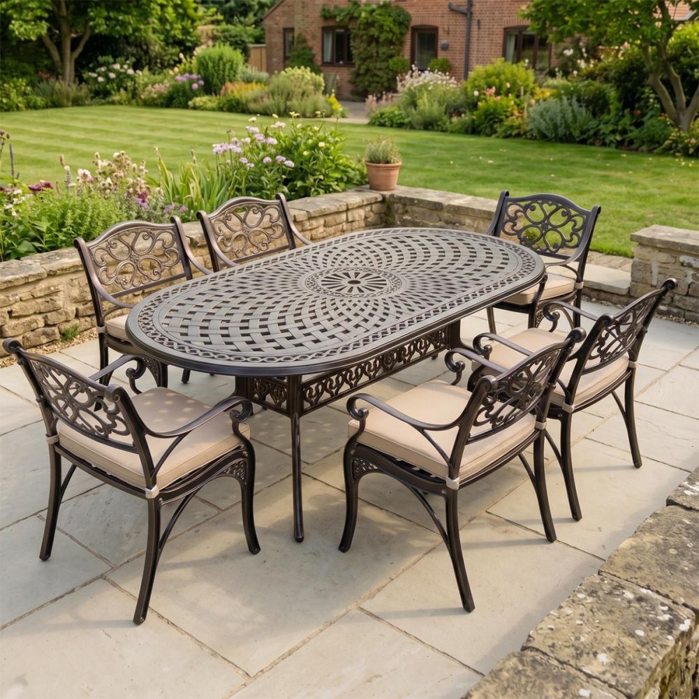 Digital Illustration Of The Windermere Six Seater Garden Furniture Set In Antique Copper